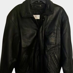 90s COUGAR brand Gathered waist Lamb Leather Black Jacket MEN S WOMENS MED/LG